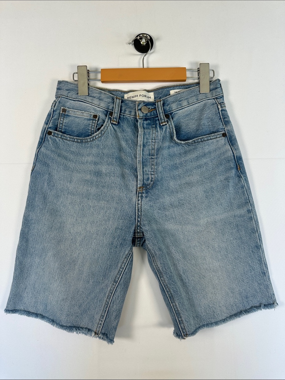 Denim Forum The Joni Loose Long Denim Shorts Light Wash Size 25